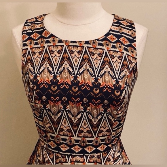 Sans Souci Tribal Aztec Print Fit & Flare Flounce Sleeveless Mini Dress Size M - Picture 2 of 11